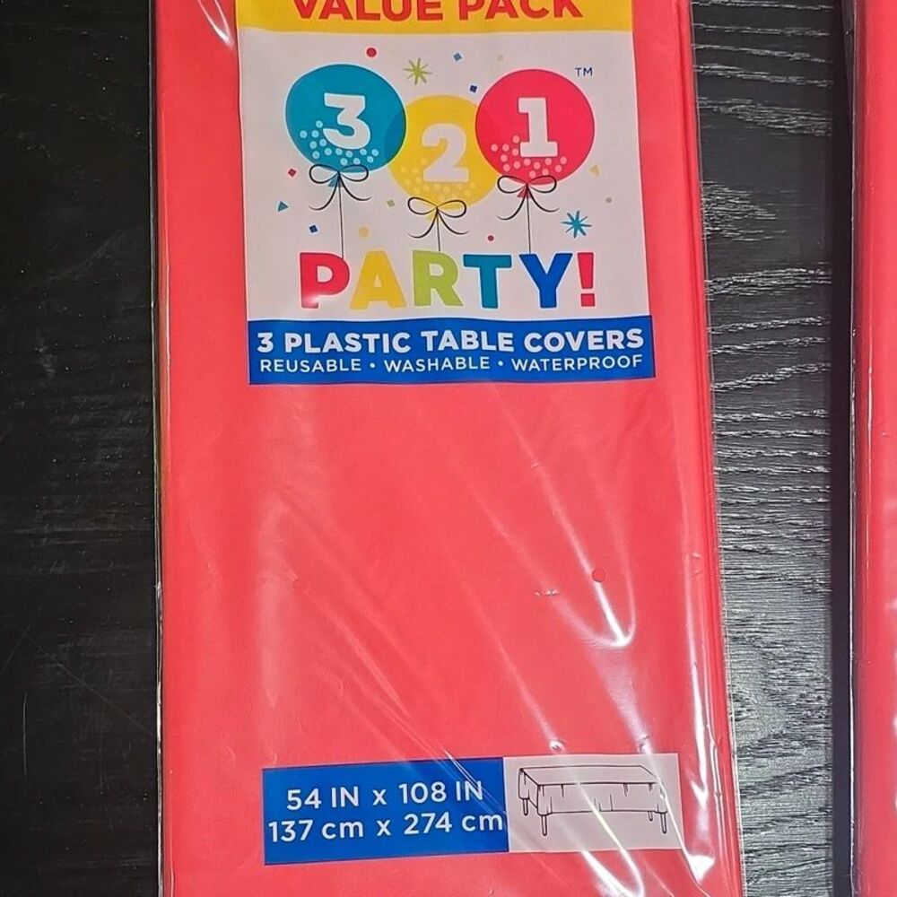321 Party! 3-Pack Red Plastic Tablecloth 54 x 108 Rectangular Reusable B7